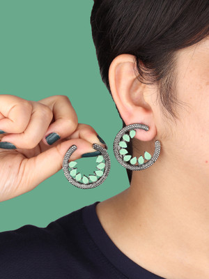 Arti creations Korean Black Plated Stone Beaded Jhumki Chandbali Drop Danglers Earrings set Cubic Zirconia Alloy, Stone Hoop Earring