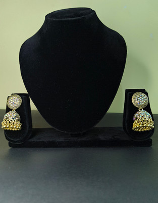 J2N2 JEWELS Antique Gold Plated Stone Studded Jhumka Earrings for Women & Girls Crystal Alloy Jhumki Earring