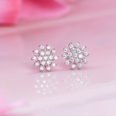 ZAVYA 925 Sterling Silver Whispering Petals Rhodium Plated Cubic Zirconia Sterling Silver Stud Earring