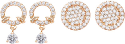 Nilu's Collection Rose Gold plated Combo Earrings With American Diamond For Women & Girls Copper Drops & Danglers, Stud Earring