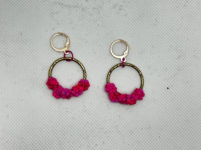 NaipunyaCraft Pink Flower Dangler Plastic Earring Set