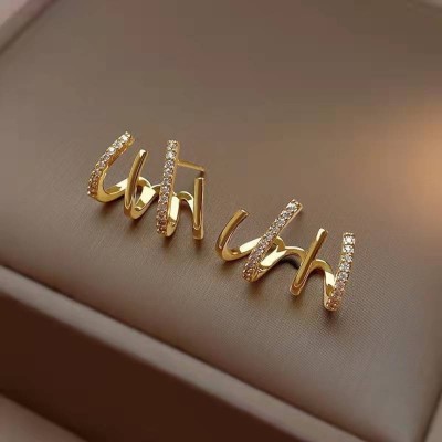 Aylana Rhinestone Stud Claw Earrings Alloy Cuff Earring, Huggie Earring, Stud Earring