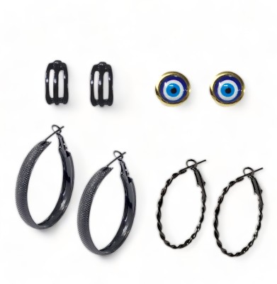 GoldNera Girls Hoops & Evil Eye Studs Fashion Earrings 4 Pairs Trending Designs Metal Stud Earring, Hoop Earring