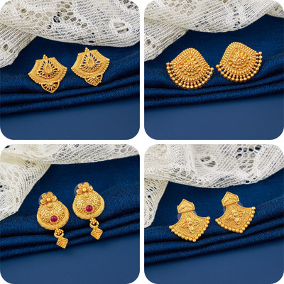 LaChoiceIt Pack of 4 Pair Traditional Gold Pleted Earring Collection Brass Earring Set