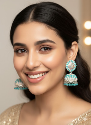 Zivara Elegant oxidised jhumka earrings featuring a flower-shaped stone Alloy Jhumki Earring, Earring Set
