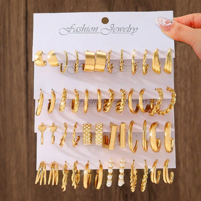 TVI Combo Of 24 Pairs Gold Plated Hoop And Pearl Earrings For Women And Girls Alloy Hoop Earring