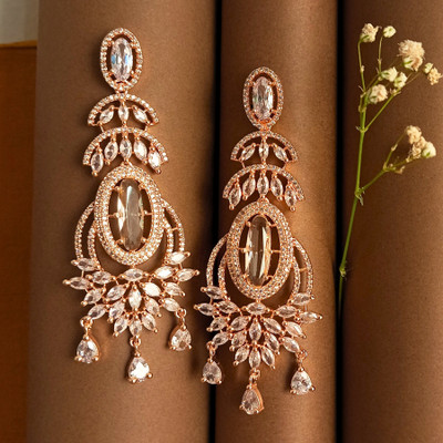 IKSAVA AD rose gold long dangle earrings Diamond Brass Drops & Danglers