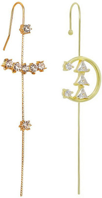 VIDALI Pack Of 2 Gold Plated Zircon Studded Ear Cuff Cubic Zirconia Alloy Cuff Earring