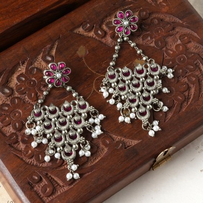 Teejh Karthika Silver Oxidised Ruby Alloy Drops & Danglers