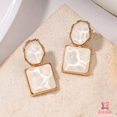 estailo fashion Estailo Fashion Frosted Glam Square Earrings Zircon Alloy Hoop Earring