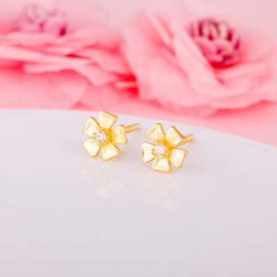 GIVA Sterling Silver Golden Florally Yours Earrings for Womens and Girls Sterling Silver Stud Earring