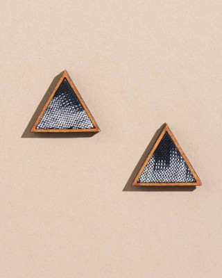 Whe Black and White Upcycled Fabric and Repurposed Wood Stud Wood Ear Thread