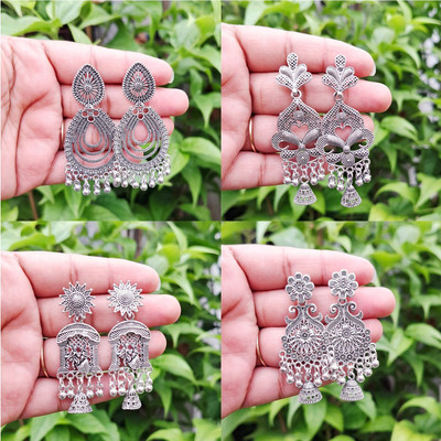 Jhumka Street Traditional Silver Oxidized jhumki Earring Combo pack of 4 For Women & Girls Alloy Jhumki Earring