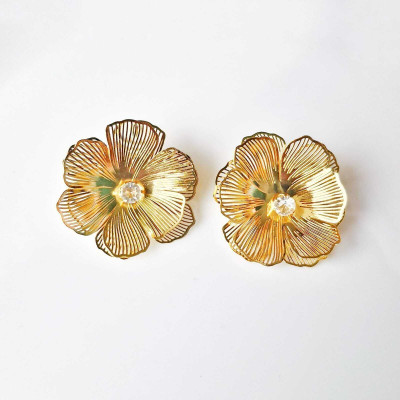 Jevher Gold plated partywear floral korean style earring for women and girls Cubic Zirconia Brass Stud Earring