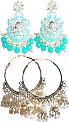 Hernger traders Meenakari_earring_T_06 & White_beads_s01_02 Cubic Zirconia Alloy Earring Set