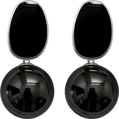 FOGGMART Black Pearl Long Drop Earrings for Girls Women, Silver Border Push Back Closure Pearl Stainless Steel Earring Set, Jhumki Earring, Drops & Danglers