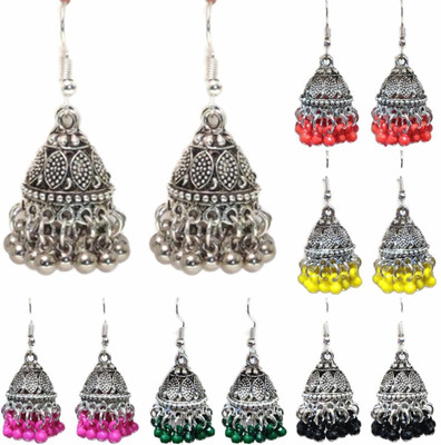 house of common Oxidised Light Weight Stylish Fancy Party Wear Jhumka Afgani Earrings Set Combo Beads German Silver, Enamel, Plastic, Brass, Metal Earring Set, Jhumki Earring, Tunnel Earring, Drops & Danglers house of common Oxidised Light Weight Stylish Fancy Party Wear Jhumka Afgani Earrings Set Combo Beads German Silver, Enamel, Plastic, Brass, Metal Earring Set, Jhumki Earring, Tunnel Earring, Drops & Danglers