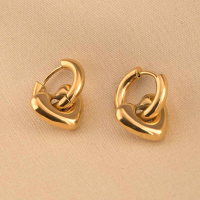 PALMONAS Gold Heart Hoop Earrings Stainless Steel Hoop Earring