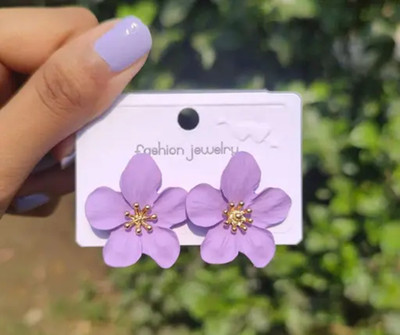 Rashnaworld 1_11_0035_PURPLE SINGLE FLOWER Alloy Drops & Danglers