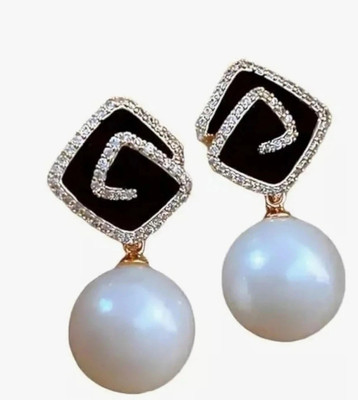 DIVISSHA Korean Drop White Pearl Earring Cubic Zirconia Pearl Alloy Stud Earring Pearl Alloy Stud Earring