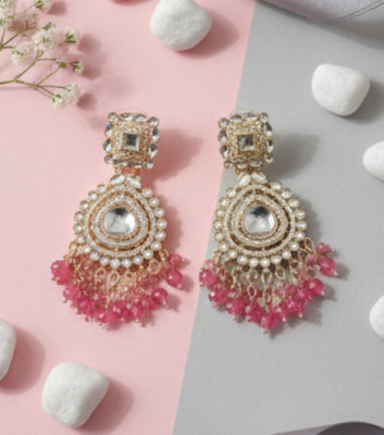 DHVANI Elegant Heritage Kundan Earrings Beads Alloy Chandbali Earring