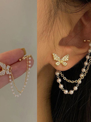 Dressberry Combo Pack Of 2 Korean Earrings For Women And Girls Pearl Alloy Stud Earring