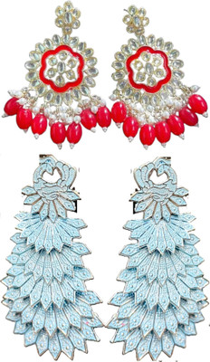 Hernger traders Meenakari_Flower_Red_03 & earwo-je-green4@_01 Cubic Zirconia Alloy Earring Set