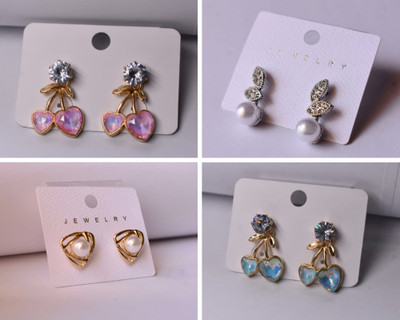 Chico House Heart & Pearl Earring Combo Set (4 IN 1) Steel Earring Set