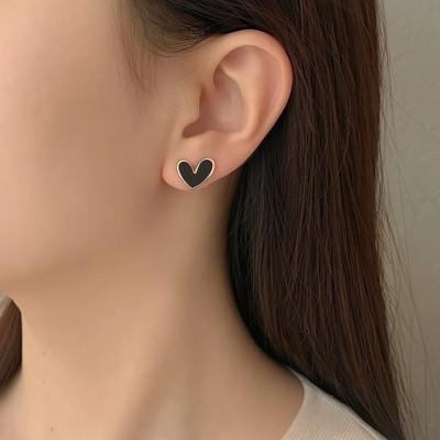 Apkcreation Simple Small Black Heart Stud Earrings For Women Zircon Alloy, Stainless Steel Huggie Earring, Stud Earring, Tassel Earring, Earring Set