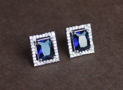 Bello Naari Blue Color Stone Square Shape American Diamond Stud Earrings For Women & Girls Zircon Stone Stud Earring