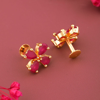 Princy Enterprise Gold plated Premium Quality Beautiful Fancy Red Flover Earring Earrings Brass Stud Earring