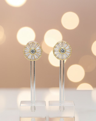 Hurera Gold Plated Sunburst Design Clip-On Stud Earrings for Women & Girls Cubic Zirconia Alloy Stud Earring