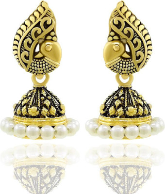 Gift Nest 6 Pair Of Combo Traditional Gold Plated Oxidized Pearl Jhumki Earrings Alloy, Plastic Jhumki Earring