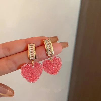 JDENTERPRISES Korean Pink Love Heart Crystal Drop Earrings For Women And Girls Crystal Alloy Stud Earring