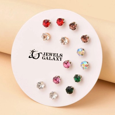 Jewels Galaxy Silver Plated White Silver Toned Studded Studs Earrings Combo Crystal Alloy Stud Earring
