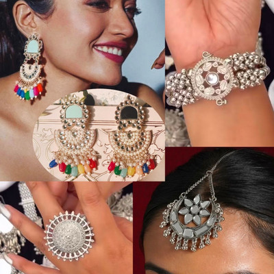 Ashir Combo of 3 Jhumki, Ring, Mang tikka, Cuff Bracelet Bangles for Women and Girls Alloy Drops & Danglers