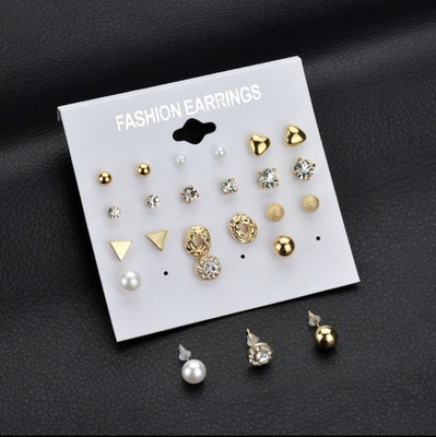 Exotique Jewellery For Women Combo Of 12 Of Gold Plated Stud Earrings Alloy Stud Earring