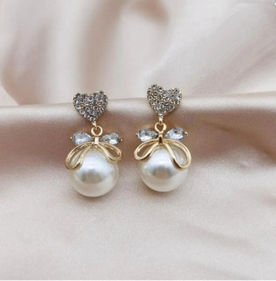 JRISSY Korean fashion all-match net red love big pearl earrings Cubic Zirconia Alloy Stud Earring