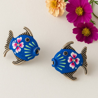 studio devishq Blue Fish Handcrafted Enamel Earrings Alloy Stud Earring