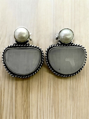 TANSUM COLLECTION Festive Elegant Monalisa White Stone Stylish Earrings for Women & Girls Moonstone Brass Drops & Danglers