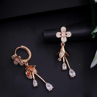 immitation Luxury Rose Gold Pave Hoop & Tassel Dangler Earrings Metal Stud Earring