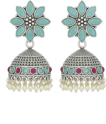 trinketandcasa Pink & Turquoise Jhumka Earing Moonstone Alloy Jhumki Earring