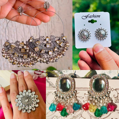 Ashir chandbali Earring and Openable Bracelet and ring for women and girls Alloy Chandbali Earring