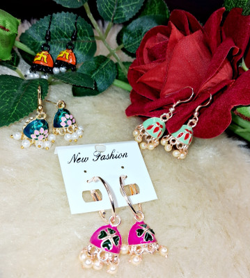 SBG Collections SBG Collections Traditional Jhumki Earrings, Set of 4 Pearl Metal Earring Set