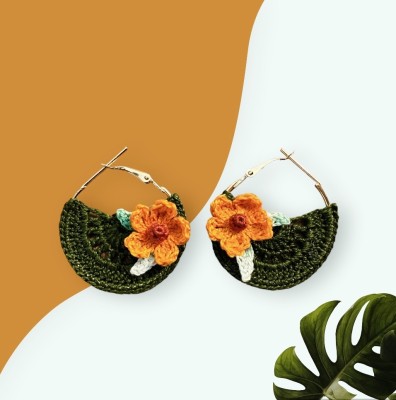 ReverseWheel Reversewheel Handmade Sap Green Crochet Hoop Earrings Cotton Dori Hoop Earring, Chandbali Earring