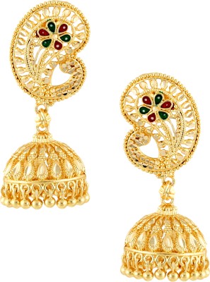 MEENAZ jhumka earrings women golden ladies traditional south screw temple 1 gram gold Ruby Alloy, Metal, Copper, Brass, Stone Drops & Danglers, Earring Set, Jhumki Earring