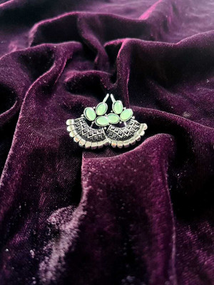 Hengar Traders Oxidise_Kundan_Green-3 Cubic Zirconia Alloy Earring Set
