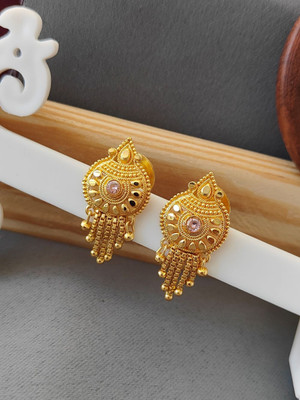 Pushp Creation 1 GRAM GOLD-PLATED DELICATE FANCY STUD EARRINGS FOR WOMEN/GIRLS. Cubic Zirconia Brass Drops & Danglers