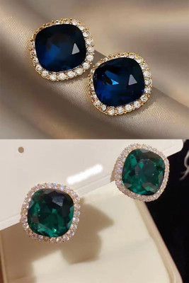 GloAww Western Style Blue & Green Combo Pack of 2 Korean Earrings For Women And Girls Alloy Stud Earring