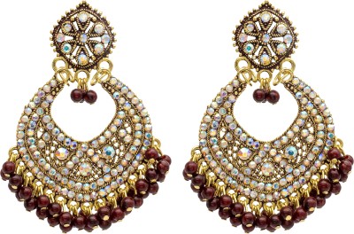 Shining Jewel Shining Jewel Traditional Indian Gold Maroon Colour Studded Chand Bali Earring Brass Chandbali Earring